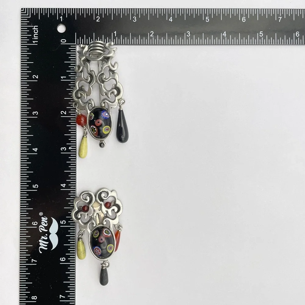 Vintage Modernist Millefiori Brooch and Clip On Earring‎ Set Statement Jewelry